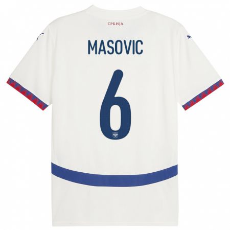 Kandiny Kinder Serbien Erhan Masovic #6 Weiß Auswärtstrikot Trikot 24-26 T-Shirt