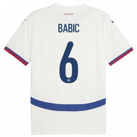 Kandiny Kinder Serbien Srdjan Babic #6 Weiß Auswärtstrikot Trikot 24-26 T-Shirt