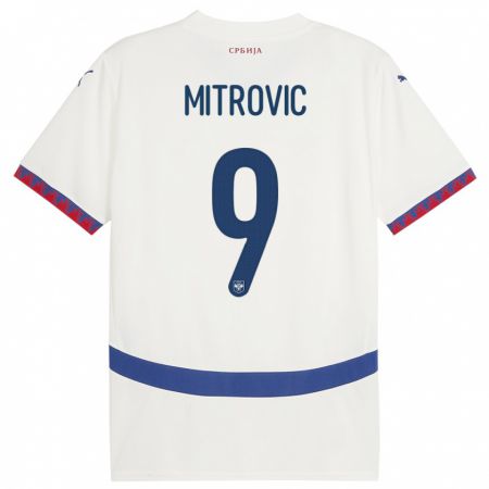 Kandiny Kinder Serbien Aleksandar Mitrovic #9 Weiß Auswärtstrikot Trikot 24-26 T-Shirt