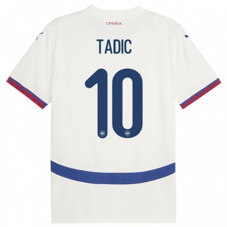 Kandiny Kinder Serbien Dusan Tadic #10 Weiß Auswärtstrikot Trikot 24-26 T-Shirt
