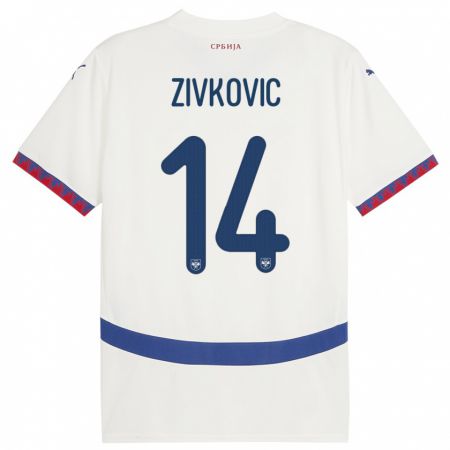 Kandiny Kinder Serbien Andrija Zivkovic #14 Weiß Auswärtstrikot Trikot 24-26 T-Shirt