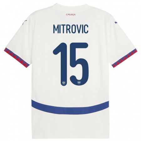 Kandiny Kinder Serbien Stefan Mitrovic #15 Weiß Auswärtstrikot Trikot 24-26 T-Shirt