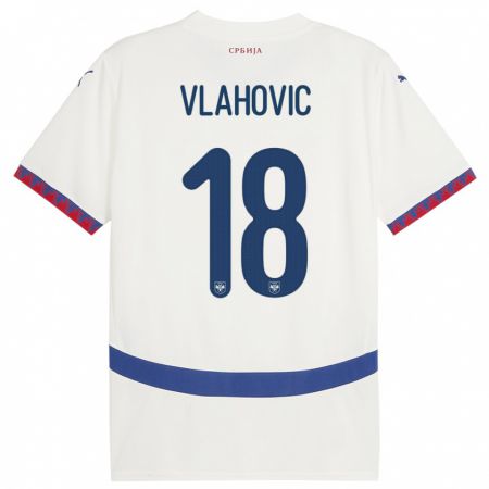 Kandiny Kinder Serbien Dusan Vlahovic #18 Weiß Auswärtstrikot Trikot 24-26 T-Shirt