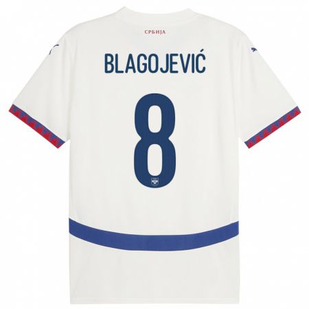 Kandiny Kinder Serbien Dina Blagojevic #8 Weiß Auswärtstrikot Trikot 24-26 T-Shirt