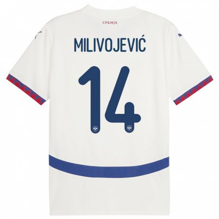 Kandiny Kinder Serbien Vesna Milivojevic #14 Weiß Auswärtstrikot Trikot 24-26 T-Shirt