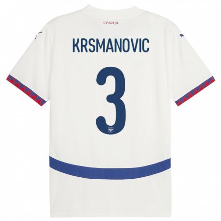 Kandiny Kinder Serbien Nemanja Krsmanovic #3 Weiß Auswärtstrikot Trikot 24-26 T-Shirt
