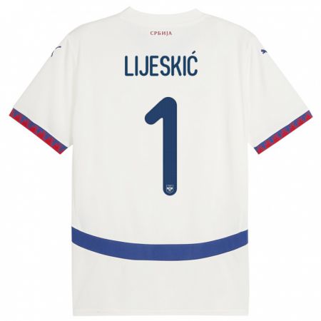 Kandiny Kinder Serbien Luka Lijeskic #1 Weiß Auswärtstrikot Trikot 24-26 T-Shirt