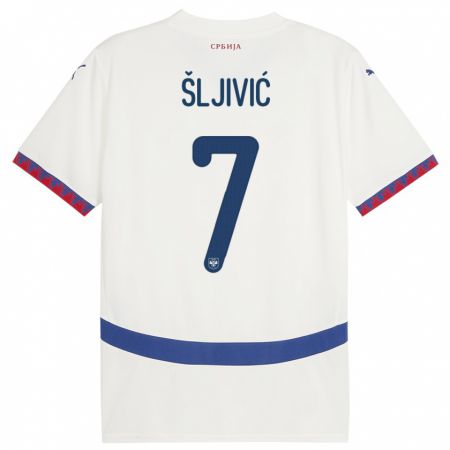 Kandiny Kinder Serbien Jovan Sljivic #7 Weiß Auswärtstrikot Trikot 24-26 T-Shirt