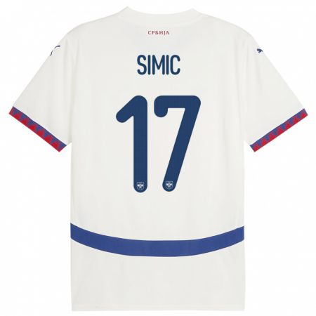 Kandiny Kinder Serbien Jan Carlo Simic #17 Weiß Auswärtstrikot Trikot 24-26 T-Shirt