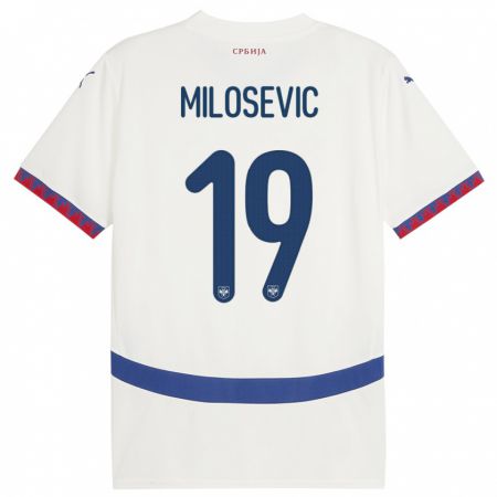 Kandiny Kinder Serbien Jovan Milosevic #19 Weiß Auswärtstrikot Trikot 24-26 T-Shirt