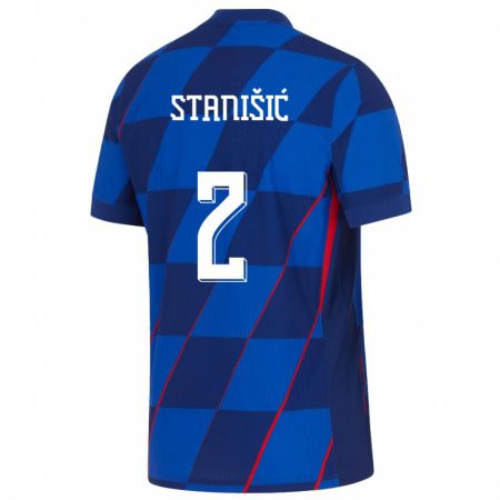 Kandiny Kinder Kroatien Josip Stanisic #2 Blau Auswärtstrikot Trikot 24-26 T-Shirt