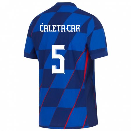 Kandiny Kinder Kroatien Duje Caleta Car #5 Blau Auswärtstrikot Trikot 24-26 T-Shirt
