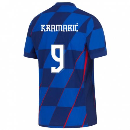 Kandiny Kinder Kroatien Andrej Kramaric #9 Blau Auswärtstrikot Trikot 24-26 T-Shirt