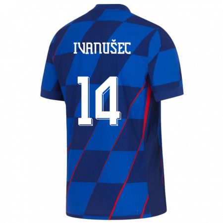 Kandiny Kinder Kroatien Luka Ivanusec #14 Blau Auswärtstrikot Trikot 24-26 T-Shirt