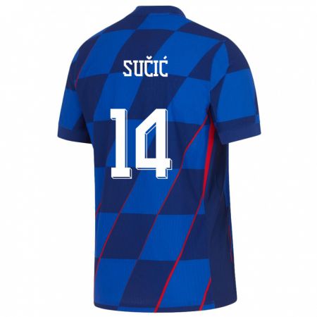 Kandiny Kinder Kroatien Luka Sucic #14 Blau Auswärtstrikot Trikot 24-26 T-Shirt