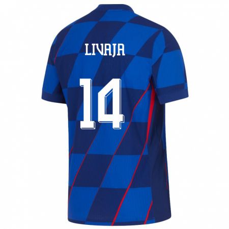 Kandiny Kinder Kroatien Marko Livaja #14 Blau Auswärtstrikot Trikot 24-26 T-Shirt