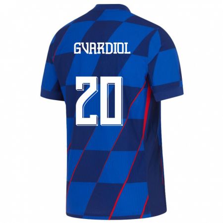 Kandiny Kinder Kroatien Josko Gvardiol #20 Blau Auswärtstrikot Trikot 24-26 T-Shirt