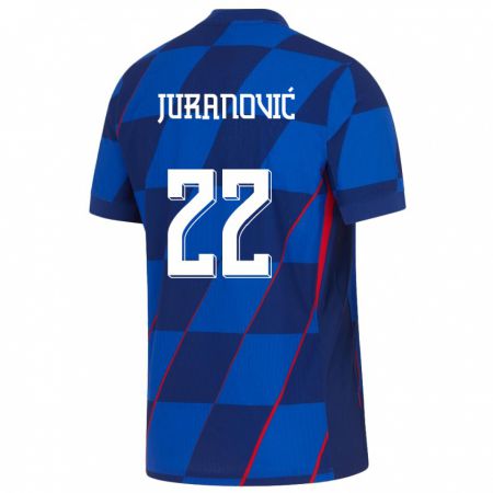 Kandiny Kinder Kroatien Josip Juranovic #22 Blau Auswärtstrikot Trikot 24-26 T-Shirt