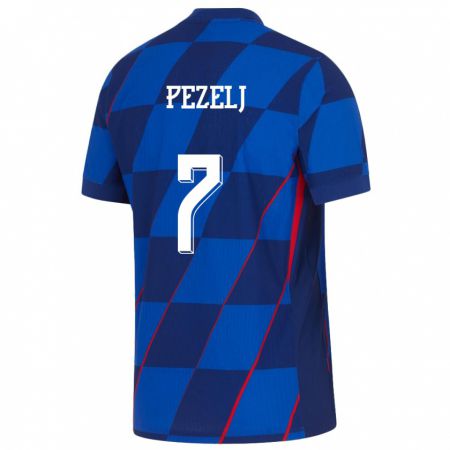 Kandiny Kinder Kroatien Petra Pezelj #7 Blau Auswärtstrikot Trikot 24-26 T-Shirt