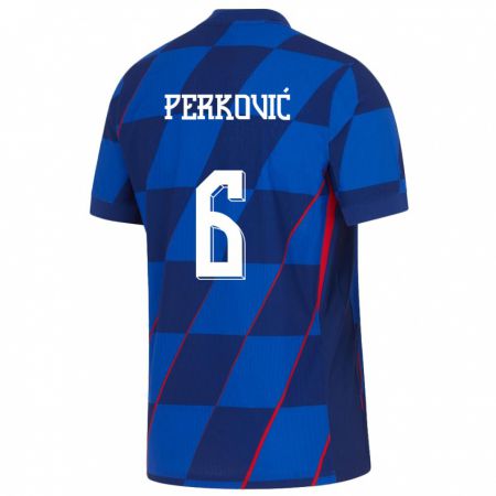 Kandiny Kinder Kroatien Mauro Perkovic #6 Blau Auswärtstrikot Trikot 24-26 T-Shirt