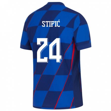 Kandiny Kinder Kroatien Mihael Stipic #24 Blau Auswärtstrikot Trikot 24-26 T-Shirt