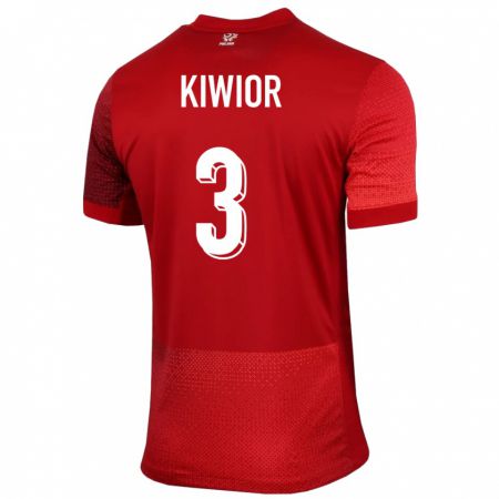 Kandiny Kinder Polen Jakub Kiwior #3 Rot Auswärtstrikot Trikot 24-26 T-Shirt