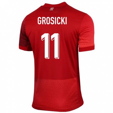 Kandiny Kinder Polen Kamil Grosicki #11 Rot Auswärtstrikot Trikot 24-26 T-Shirt