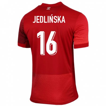 Kandiny Kinder Polen Klaudia Jedlinska #16 Rot Auswärtstrikot Trikot 24-26 T-Shirt