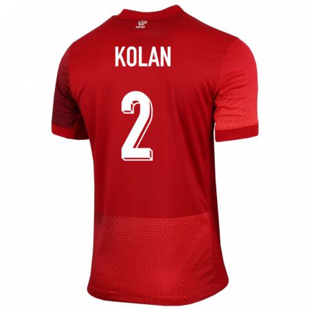 Kandiny Kinder Polen Jakub Kolan #2 Rot Auswärtstrikot Trikot 24-26 T-Shirt