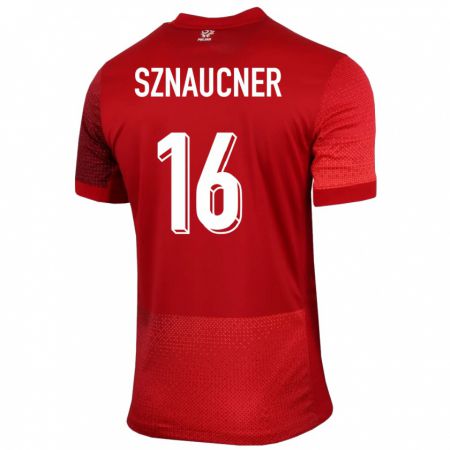 Kandiny Kinder Polen Maksymilian Sznaucner #16 Rot Auswärtstrikot Trikot 24-26 T-Shirt