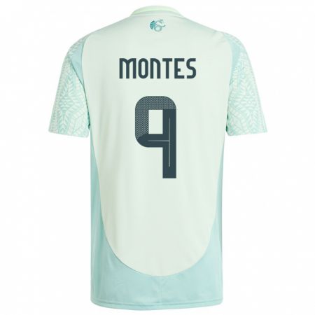 Kandiny Kinder Mexiko Cesar Montes #9 Leinengrün Auswärtstrikot Trikot 24-26 T-Shirt