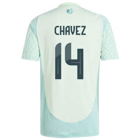Kandiny Kinder Mexiko Luis Chavez #14 Leinengrün Auswärtstrikot Trikot 24-26 T-Shirt