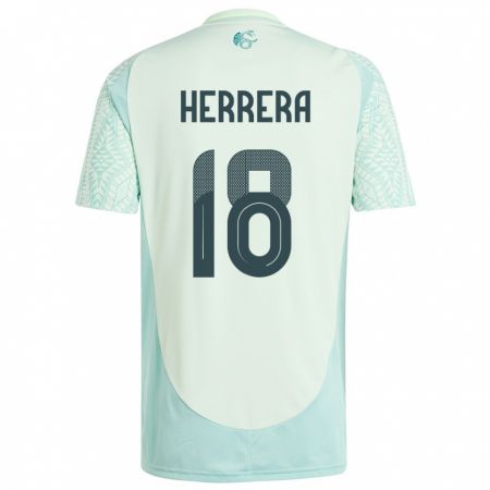 Kandiny Kinder Mexiko Ozziel Herrera #18 Leinengrün Auswärtstrikot Trikot 24-26 T-Shirt