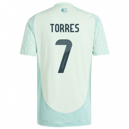 Kandiny Kinder Mexiko Christian Torres #7 Leinengrün Auswärtstrikot Trikot 24-26 T-Shirt