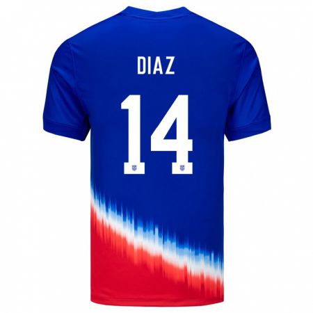 Kandiny Kinder Vereinigte Staaten Christian Diaz #14 Blau Auswärtstrikot Trikot 24-26 T-Shirt