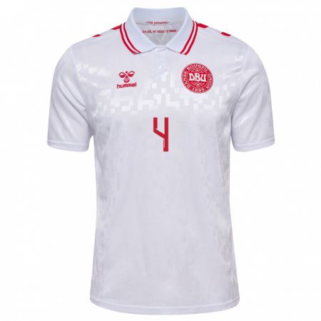 Kandiny Kinder Dänemark Jannik Vestergaard #4 Weiß Auswärtstrikot Trikot 24-26 T-Shirt