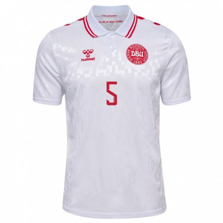Kandiny Kinder Dänemark Richard Helveg #5 Weiß Auswärtstrikot Trikot 24-26 T-Shirt