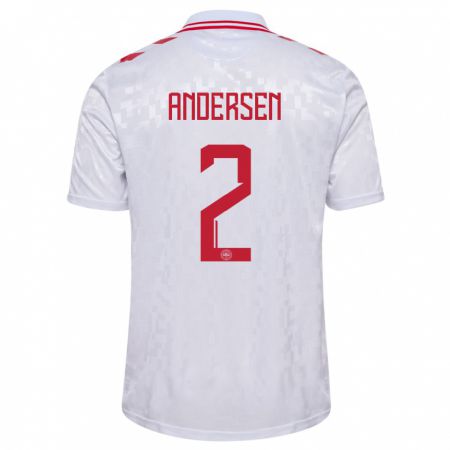 Kandiny Kinder Dänemark Joachim Andersen #2 Weiß Auswärtstrikot Trikot 24-26 T-Shirt
