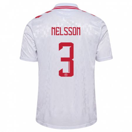 Kandiny Kinder Dänemark Victor Nelsson #3 Weiß Auswärtstrikot Trikot 24-26 T-Shirt