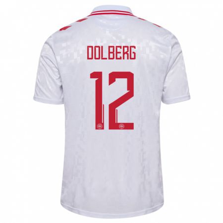 Kandiny Kinder Dänemark Kasper Dolberg #12 Weiß Auswärtstrikot Trikot 24-26 T-Shirt