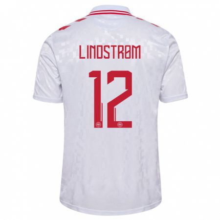 Kandiny Kinder Dänemark Jesper Lindstrøm #12 Weiß Auswärtstrikot Trikot 24-26 T-Shirt