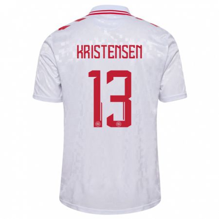 Kandiny Kinder Dänemark Rasmus Kristensen #13 Weiß Auswärtstrikot Trikot 24-26 T-Shirt