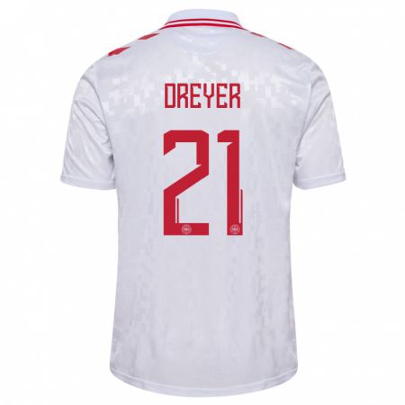 Kandiny Kinder Dänemark Anders Dreyer #21 Weiß Auswärtstrikot Trikot 24-26 T-Shirt