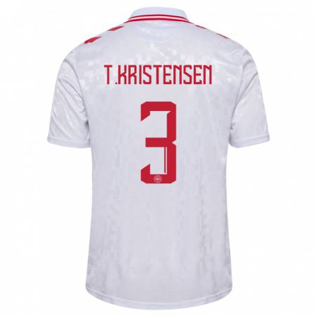 Kandiny Kinder Dänemark Thomas Kristensen #3 Weiß Auswärtstrikot Trikot 24-26 T-Shirt