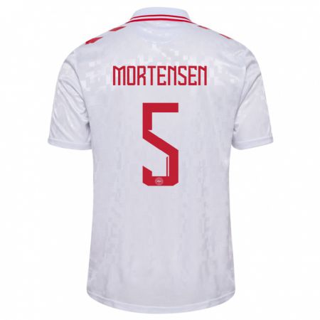 Kandiny Kinder Dänemark Gustav Mortensen #5 Weiß Auswärtstrikot Trikot 24-26 T-Shirt
