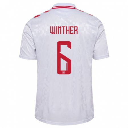 Kandiny Kinder Dänemark Casper Winther #6 Weiß Auswärtstrikot Trikot 24-26 T-Shirt