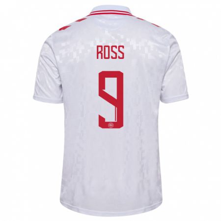 Kandiny Kinder Dänemark Oliver Ross #9 Weiß Auswärtstrikot Trikot 24-26 T-Shirt