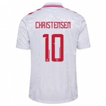 Kandiny Kinder Dänemark Gustav Christensen #10 Weiß Auswärtstrikot Trikot 24-26 T-Shirt