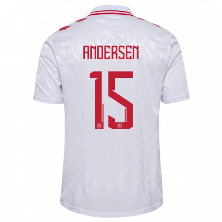 Kandiny Kinder Dänemark Jacob Andersen #15 Weiß Auswärtstrikot Trikot 24-26 T-Shirt