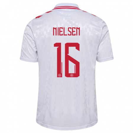 Kandiny Kinder Dänemark Magnus Nielsen #16 Weiß Auswärtstrikot Trikot 24-26 T-Shirt